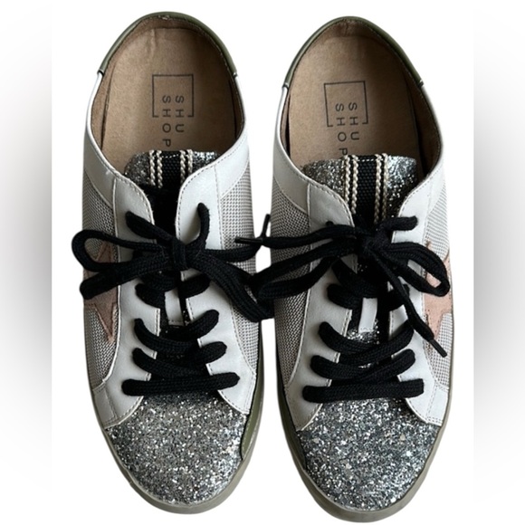 ShuShop Silver Black Sneakers Fashion-Forward Design size 8.5 - Picture 1 of 10